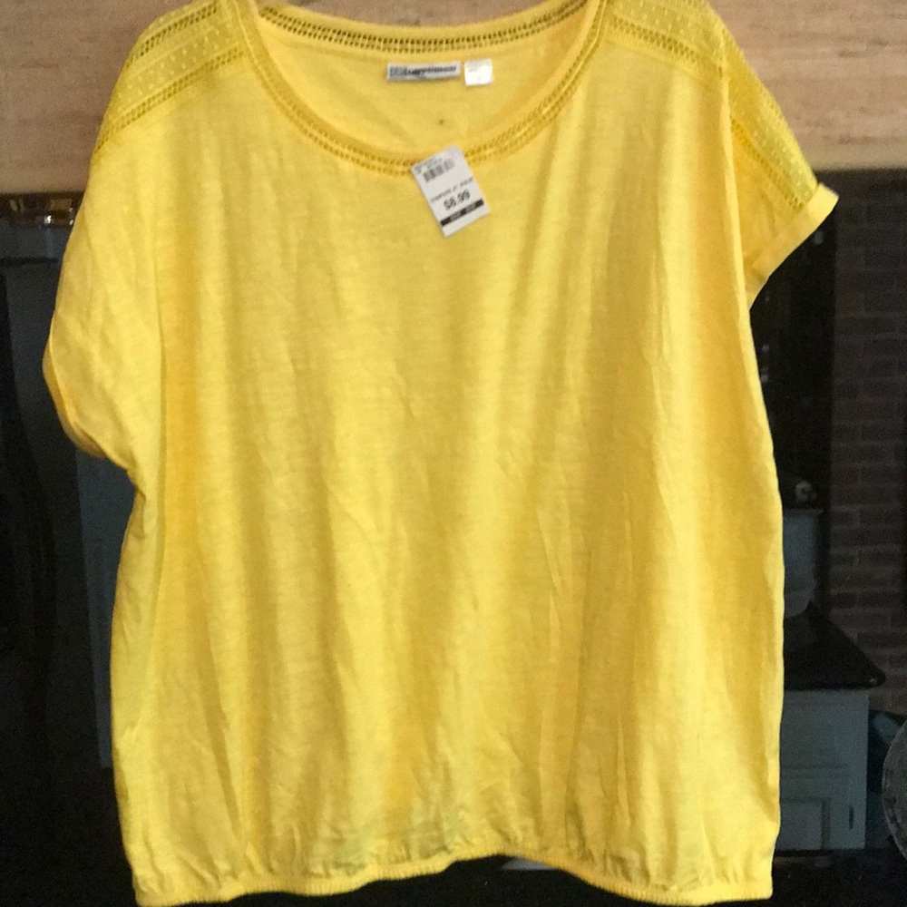 I.B. Diffusion cheery yellow summer top with lace shoulder NWT
